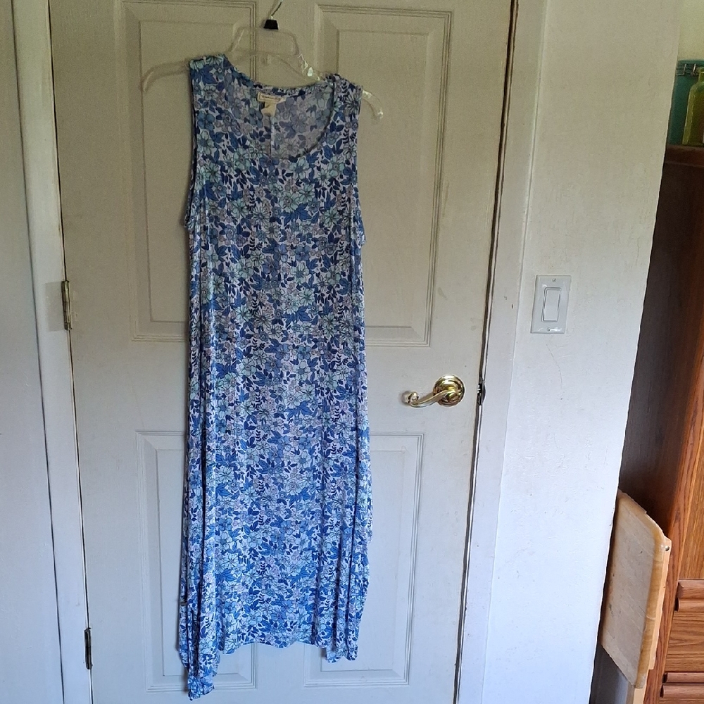 Water Lily Blue Floral Sleeveless Dress, M